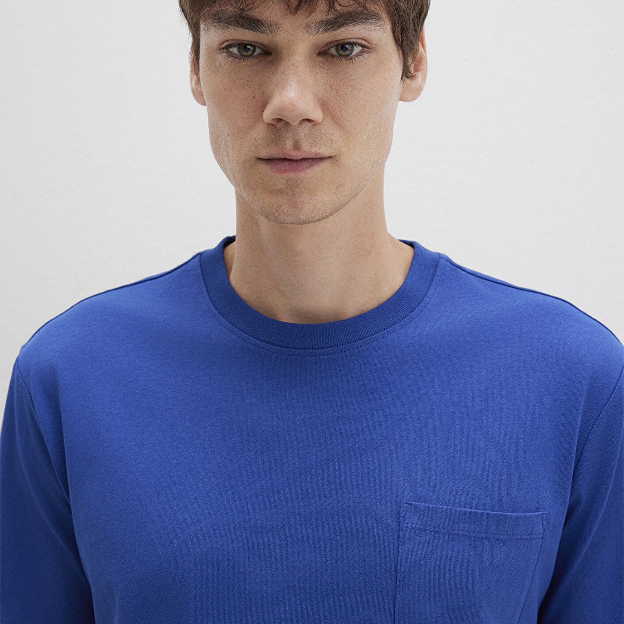 Mavi Cep Detaylı Mavi Tişört Loose Fit / Bol Rahat Kesim 066248-70907