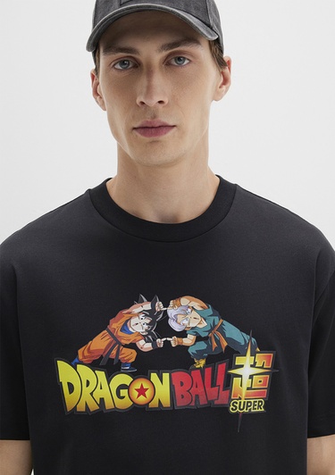  Mavi Dragon Ball Baskılı Siyah Tişört Loose Fit / Bol Rahat Kesim 0612932-900
