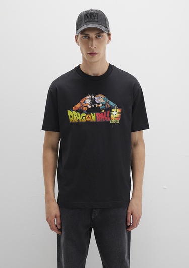  Mavi Dragon Ball Baskılı Siyah Tişört Loose Fit / Bol Rahat Kesim 0612932-900