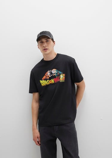  Mavi Dragon Ball Baskılı Siyah Tişört Loose Fit / Bol Rahat Kesim 0612932-900