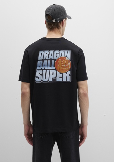  Mavi Dragon Ball Baskılı Siyah Tişört Loose Fit / Bol Rahat Kesim 0612932-900