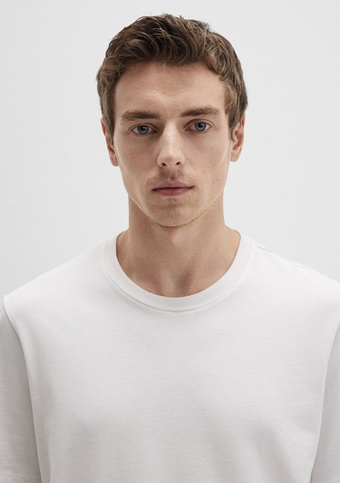  Mavi Bisiklet Yaka Beyaz Basic Tişört Regular Fit / Normal Kesim 0612863-70057