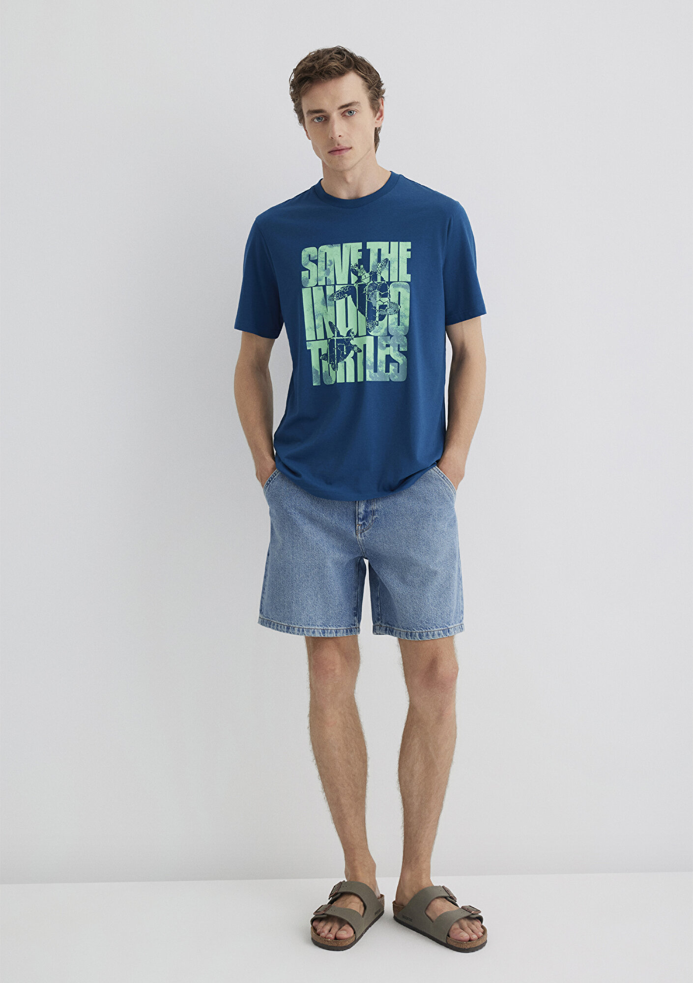  Mavi İndigo Turtles Baskılı Mavi Tişört Regular Fit / Normal Kesim 0612994-89110