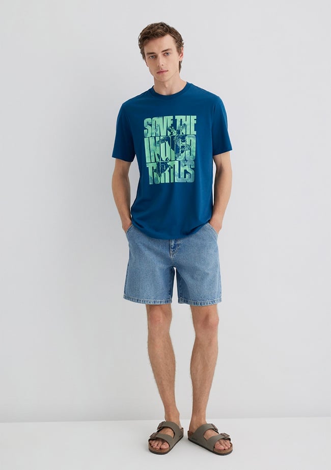  Mavi İndigo Turtles Baskılı Mavi Tişört Regular Fit / Normal Kesim 0612994-89110