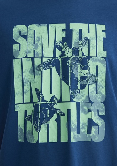 Mavi İndigo Turtles Baskılı Mavi Tişört Regular Fit / Normal Kesim 0612994-89110