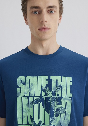  Mavi İndigo Turtles Baskılı Mavi Tişört Regular Fit / Normal Kesim 0612994-89110