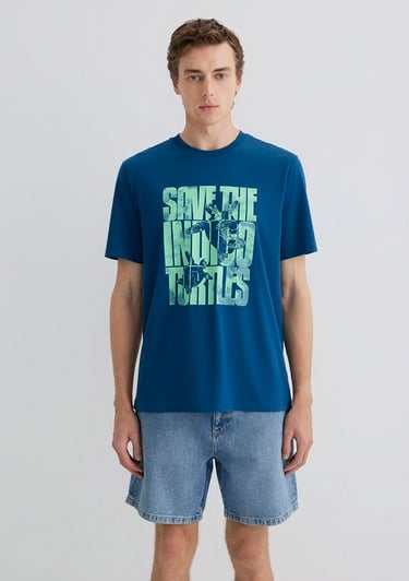  Mavi İndigo Turtles Baskılı Mavi Tişört Regular Fit / Normal Kesim 0612994-89110