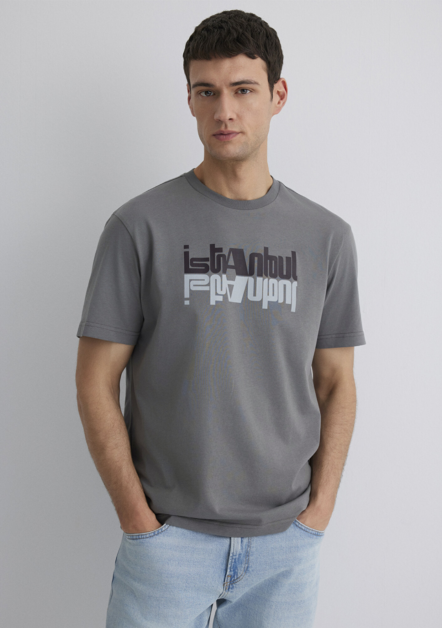  Mavi İstanbul Baskılı Gri Tişört Regular Fit / Normal Kesim 0612992-70099