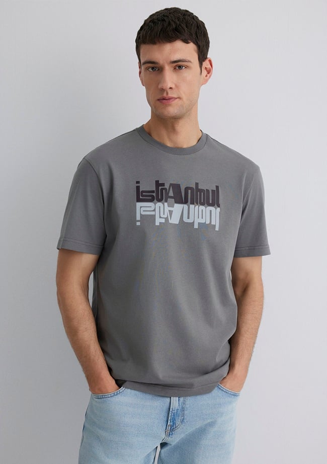  Mavi İstanbul Baskılı Gri Tişört Regular Fit / Normal Kesim 0612992-70099