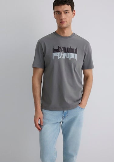  Mavi İstanbul Baskılı Gri Tişört Regular Fit / Normal Kesim 0612992-70099