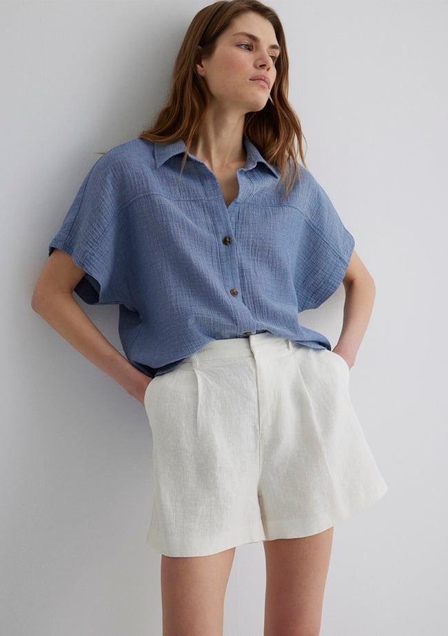  Mavi Dokulu Mavi Gömlek Loose Fit / Bol Rahat Kesim 1210758-89861