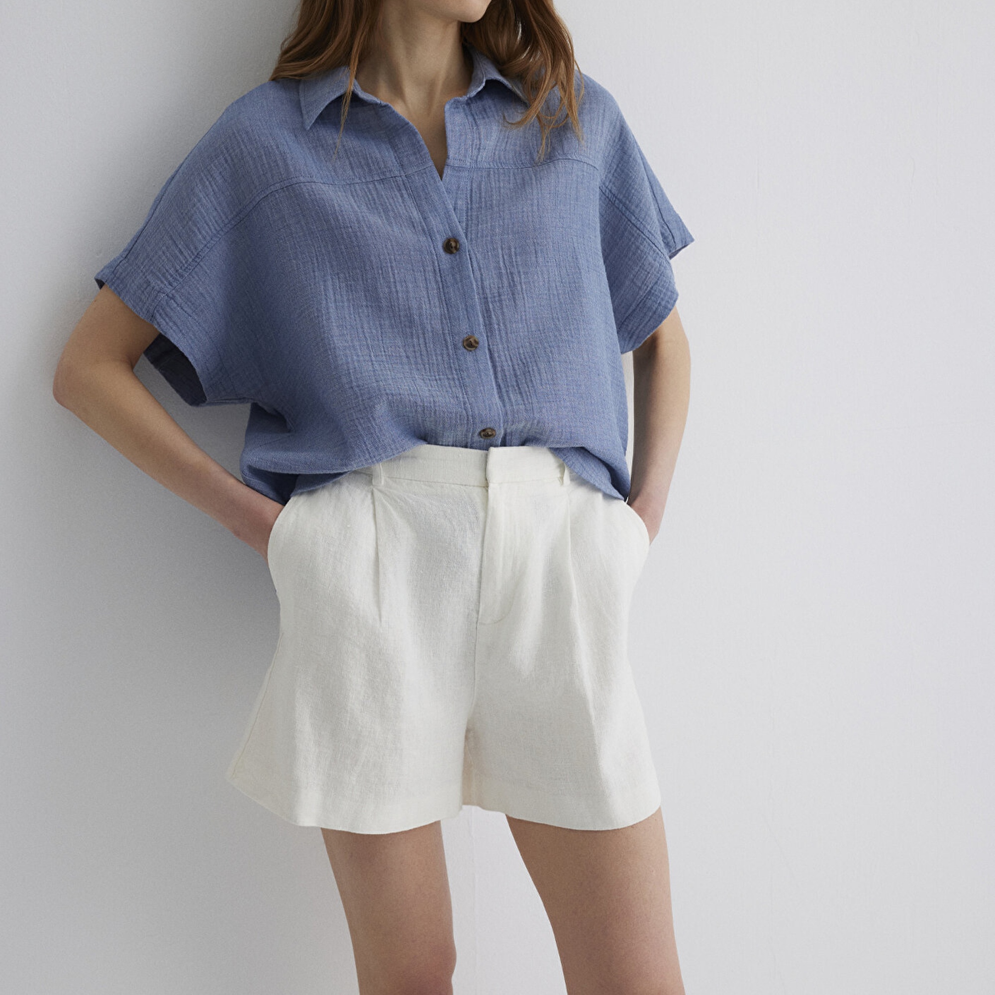 Mavi Dokulu Mavi Gömlek Loose Fit / Bol Rahat Kesim 1210758-89861