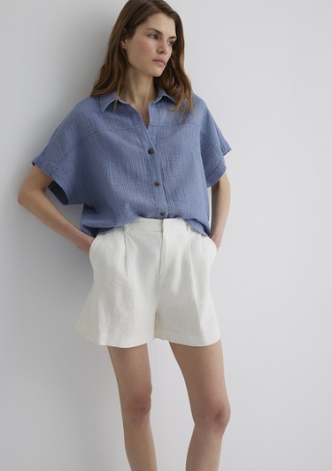  Mavi Dokulu Mavi Gömlek Loose Fit / Bol Rahat Kesim 1210758-89861