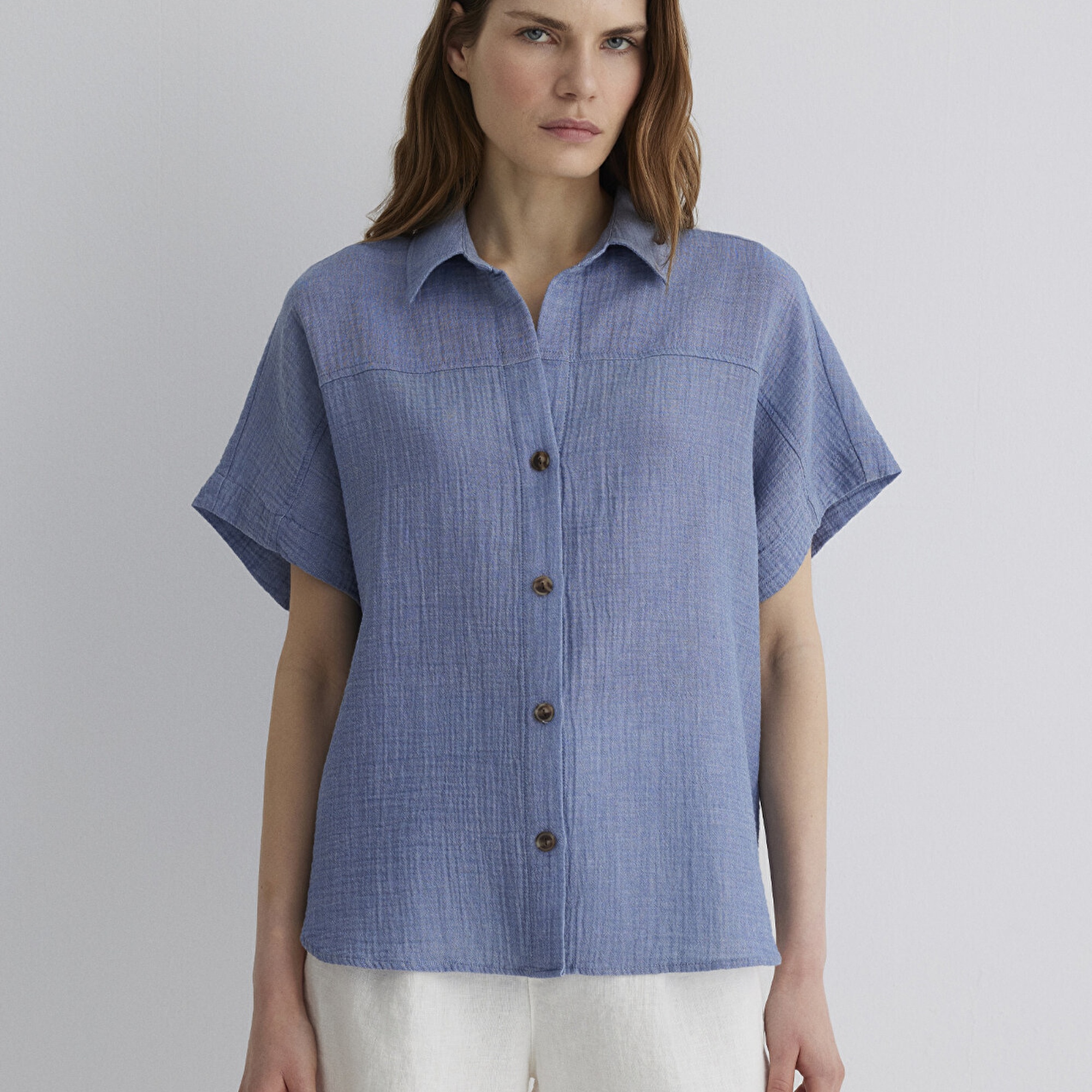 Mavi Dokulu Mavi Gömlek Loose Fit / Bol Rahat Kesim 1210758-89861