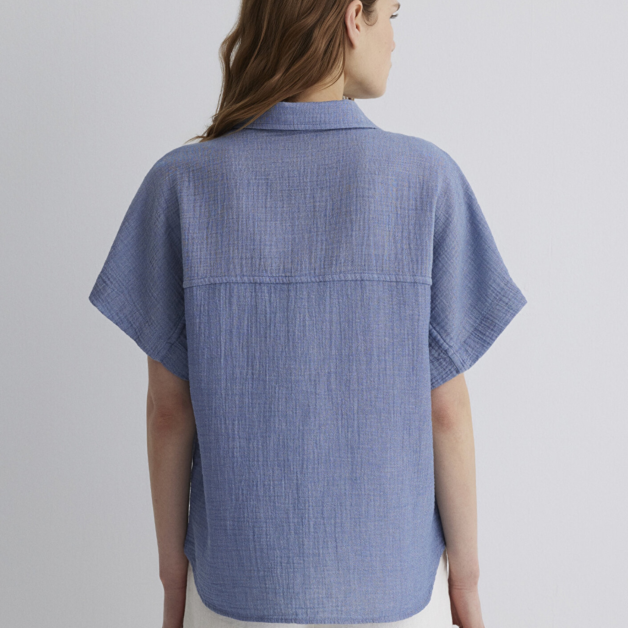 Mavi Dokulu Mavi Gömlek Loose Fit / Bol Rahat Kesim 1210758-89861