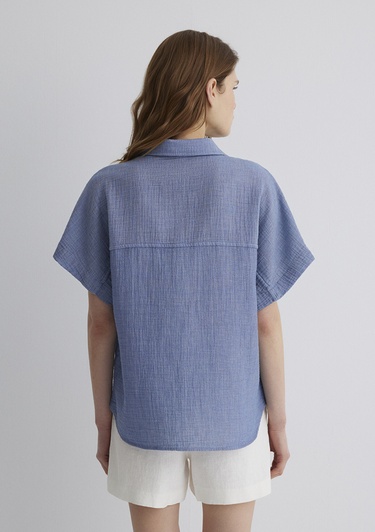  Mavi Dokulu Mavi Gömlek Loose Fit / Bol Rahat Kesim 1210758-89861