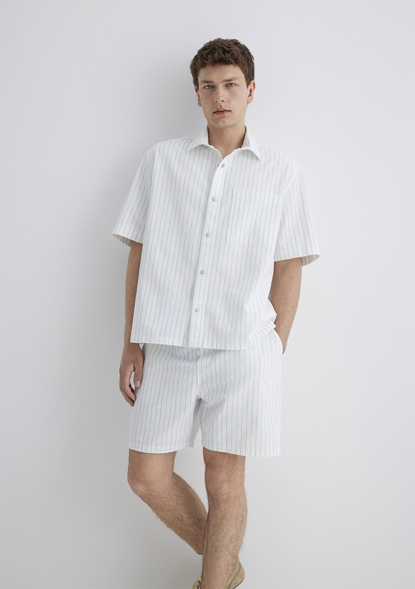  Mavi Çizgili Mavi Gömlek Oversize / Geniş Kesim 0211485-85440