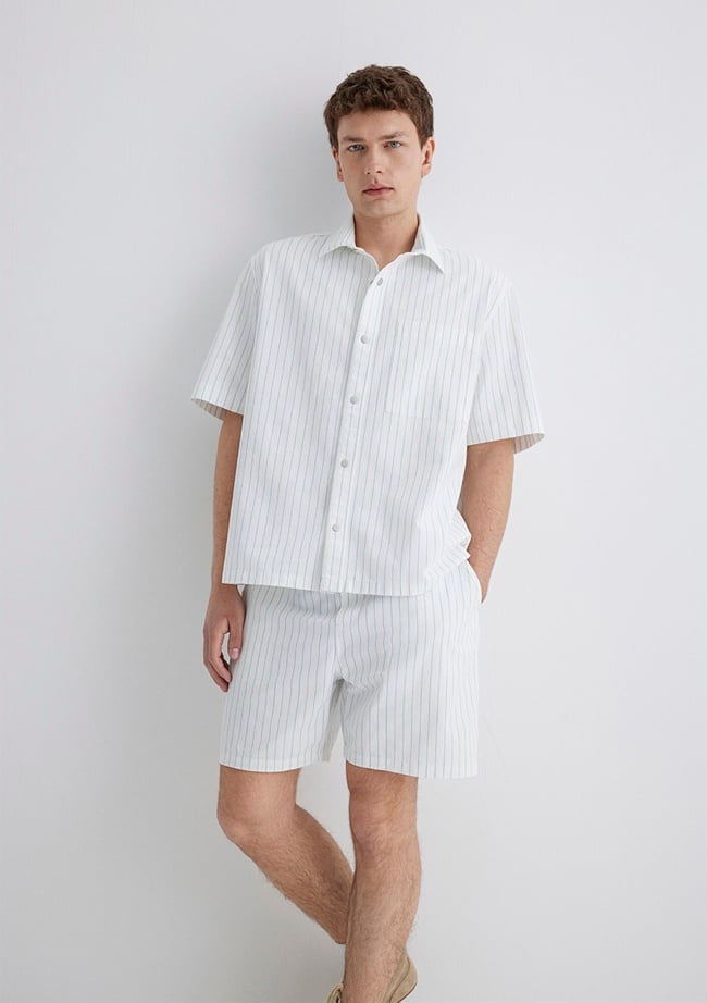  Mavi Çizgili Mavi Gömlek Oversize / Geniş Kesim 0211485-85440