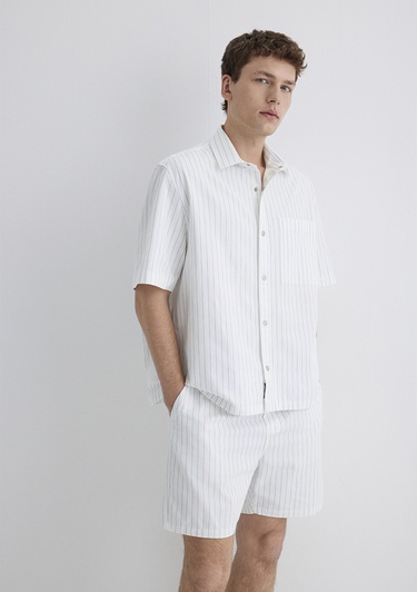  Mavi Çizgili Mavi Gömlek Oversize / Geniş Kesim 0211485-85440