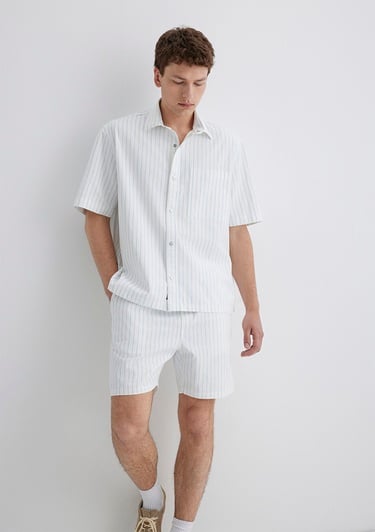  Mavi Çizgili Mavi Gömlek Oversize / Geniş Kesim 0211485-85440