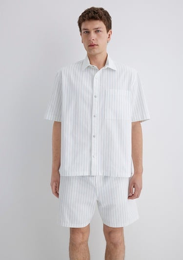  Mavi Çizgili Mavi Gömlek Oversize / Geniş Kesim 0211485-85440