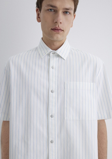  Mavi Çizgili Mavi Gömlek Oversize / Geniş Kesim 0211485-85440