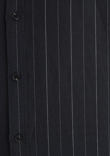  Mavi Keten Karışımlı Çizgili Siyah Gömlek Regular Fit / Normal Kesim 0211515-89892