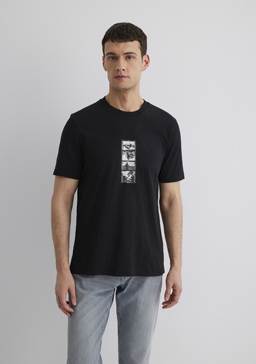  Mavi Baskılı Siyah Tişört Regular Fit / Normal Kesim 0612674-900