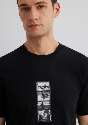  Mavi Baskılı Siyah Tişört Regular Fit / Normal Kesim 0612674-900