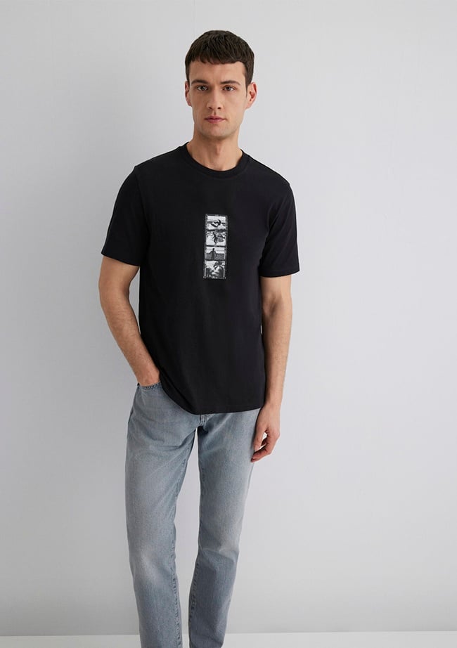  Mavi Baskılı Siyah Tişört Regular Fit / Normal Kesim 0612674-900