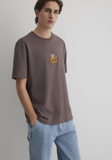  Mavi Tazmanya Canavarı Baskılı Kahverengi Tişört Loose Fit / Bol Rahat Kesim 0612657-70423