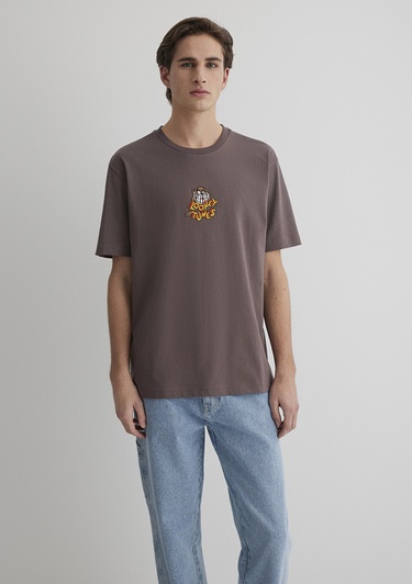 Mavi Tazmanya Canavarı Baskılı Kahverengi Tişört Loose Fit / Bol Rahat Kesim 0612657-70423