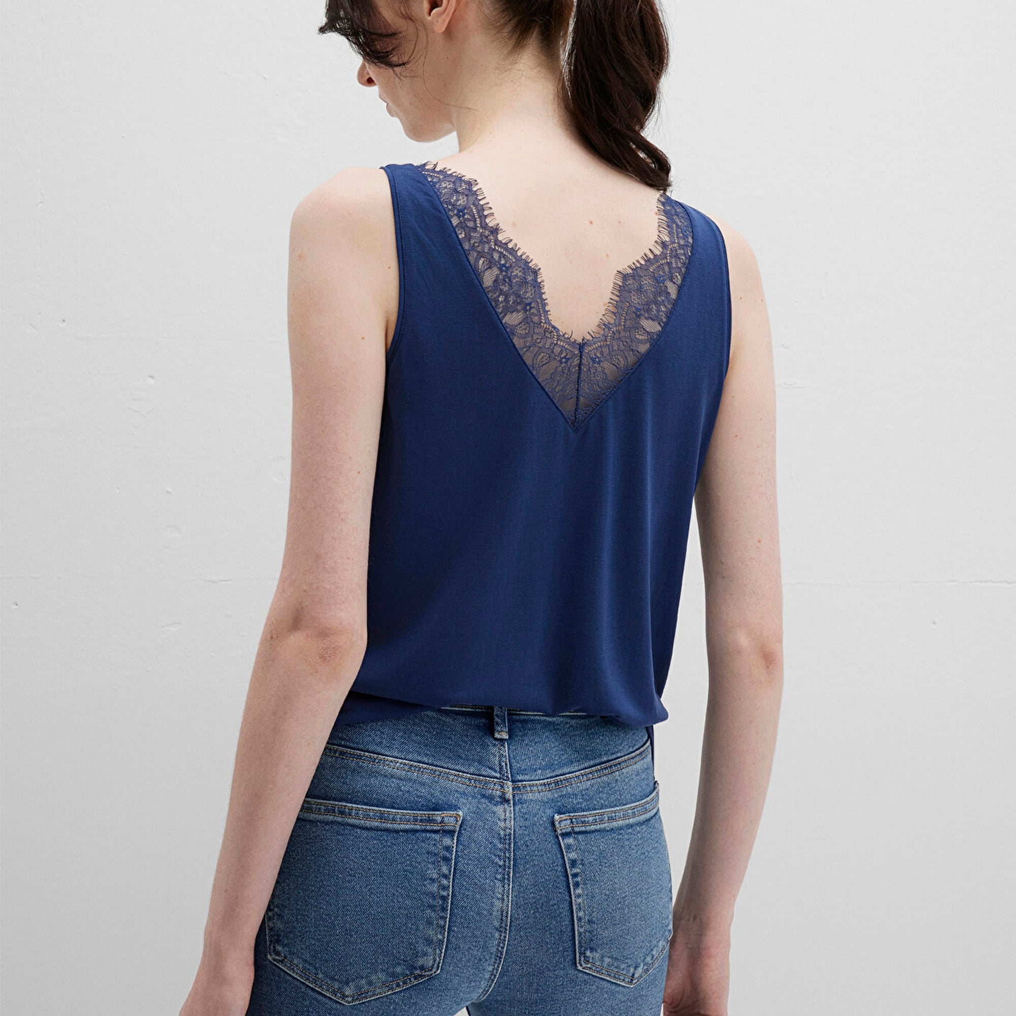 Mavi Dantel Detaylı Tencel TM Lacivert Modal  Atlet Slim Fit / Dar Kesim 1613215-70491