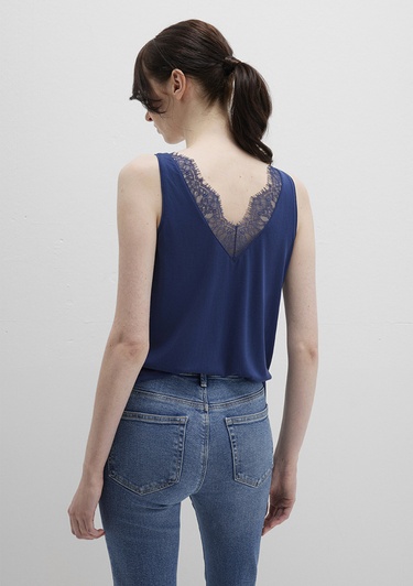  Mavi Dantel Detaylı Tencel TM Lacivert Modal  Atlet Slim Fit / Dar Kesim 1613215-70491