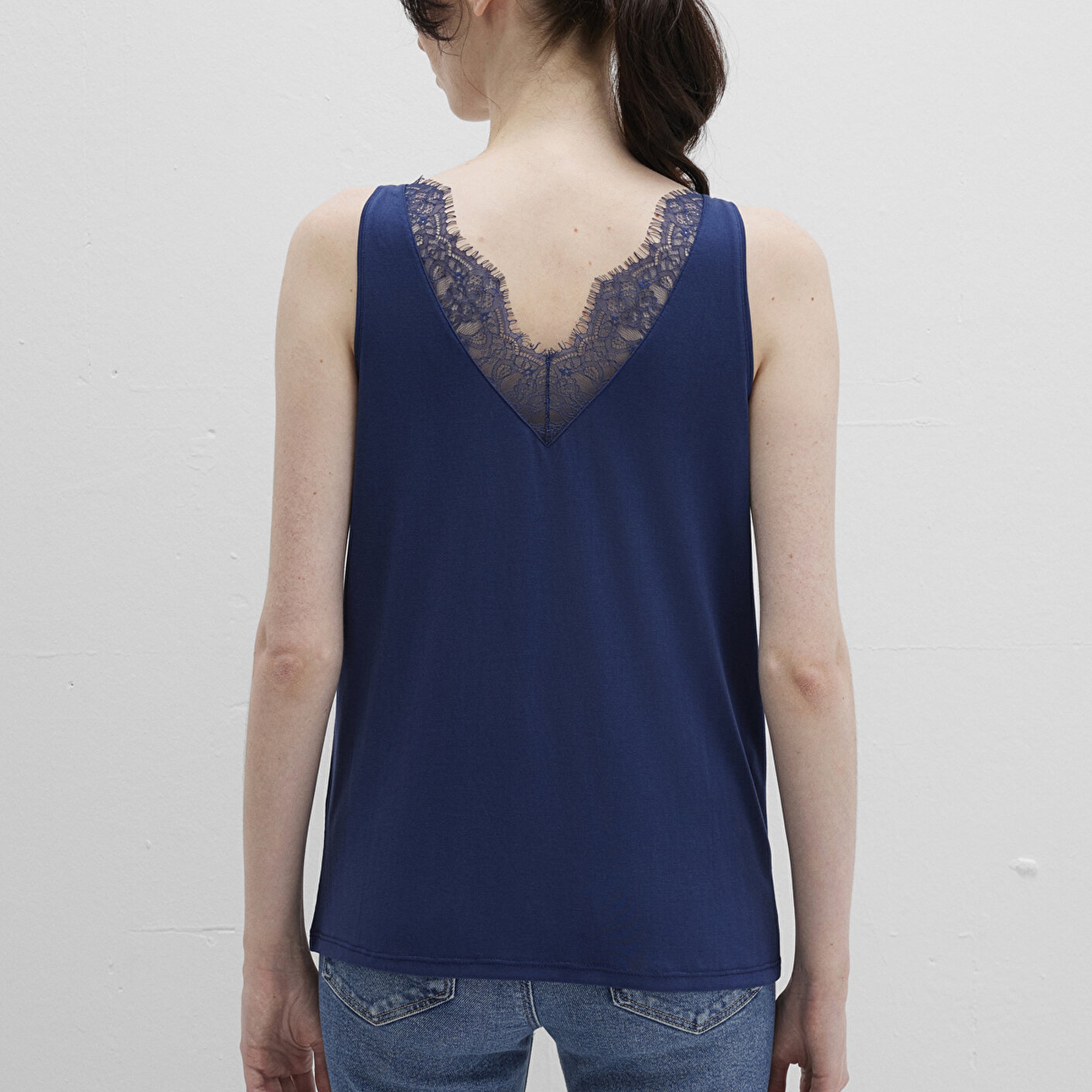 Mavi Dantel Detaylı Tencel TM Lacivert Modal  Atlet Slim Fit / Dar Kesim 1613215-70491