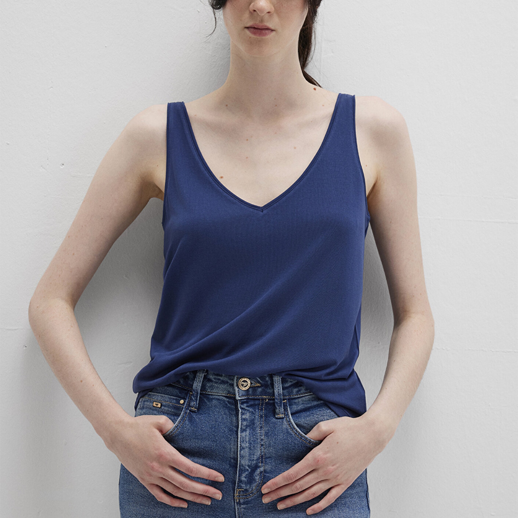 Mavi Dantel Detaylı Tencel TM Lacivert Modal  Atlet Slim Fit / Dar Kesim 1613215-70491