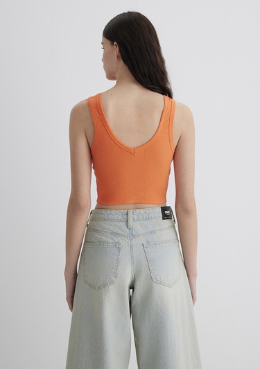  Mavi V Yaka Turuncu Basic Crop Atlet Crop / Kısa Kesim 1612375-71272