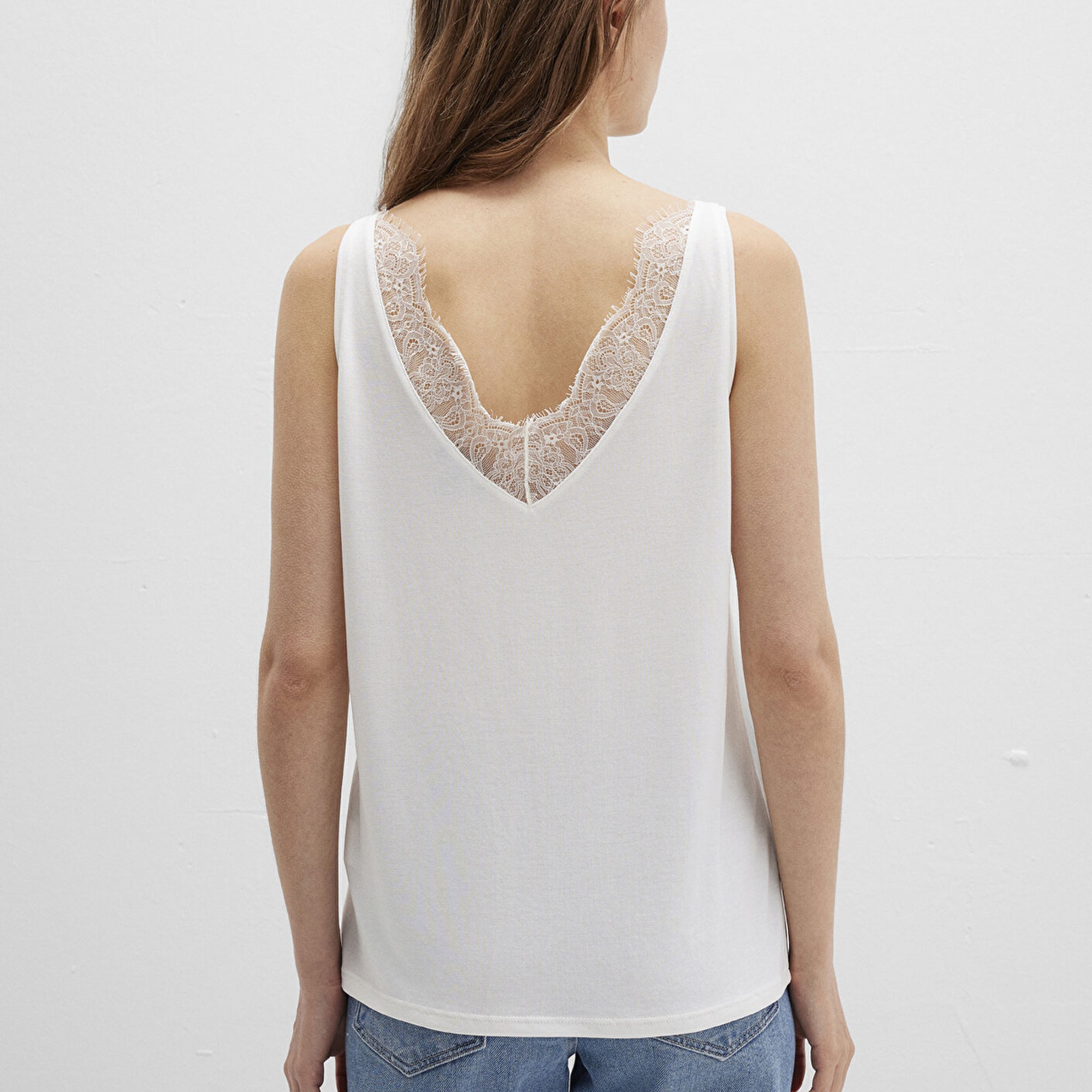 Mavi Dantel Detaylı Tencel TM Beyaz Modal Atlet Slim Fit / Dar Kesim 1613215-70057