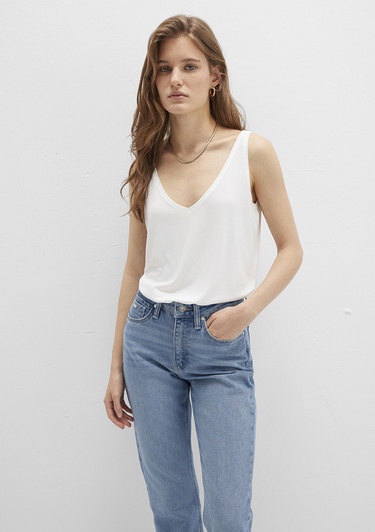  Mavi Dantel Detaylı Tencel TM Beyaz Modal Atlet Slim Fit / Dar Kesim 1613215-70057