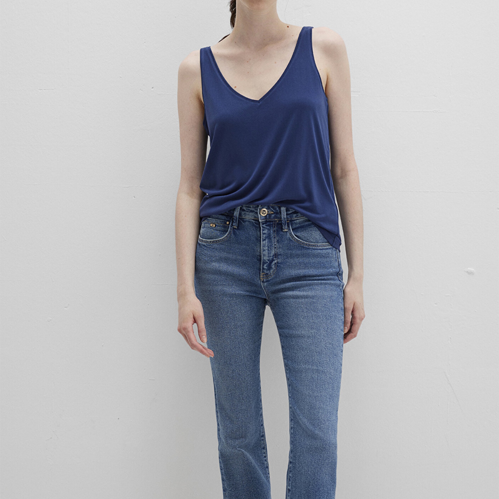 Mavi Dantel Detaylı Tencel TM Lacivert Modal  Atlet Slim Fit / Dar Kesim 1613215-70491