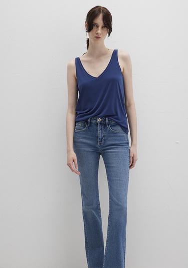  Mavi Dantel Detaylı Tencel TM Lacivert Modal  Atlet Slim Fit / Dar Kesim 1613215-70491