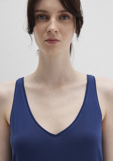  Mavi Dantel Detaylı Tencel TM Lacivert Modal  Atlet Slim Fit / Dar Kesim 1613215-70491