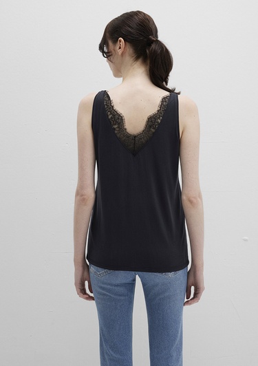  Mavi Dantel Detaylı Tencel TM Siyah Modal  Atlet Slim Fit / Dar Kesim 1613215-900