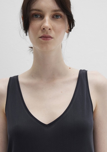  Mavi Dantel Detaylı Tencel TM Siyah Modal  Atlet Slim Fit / Dar Kesim 1613215-900