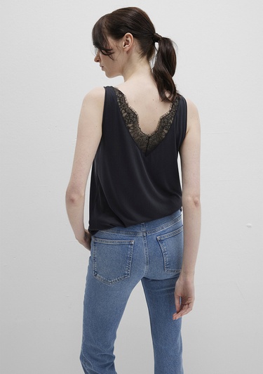  Mavi Dantel Detaylı Tencel TM Siyah Modal  Atlet Slim Fit / Dar Kesim 1613215-900