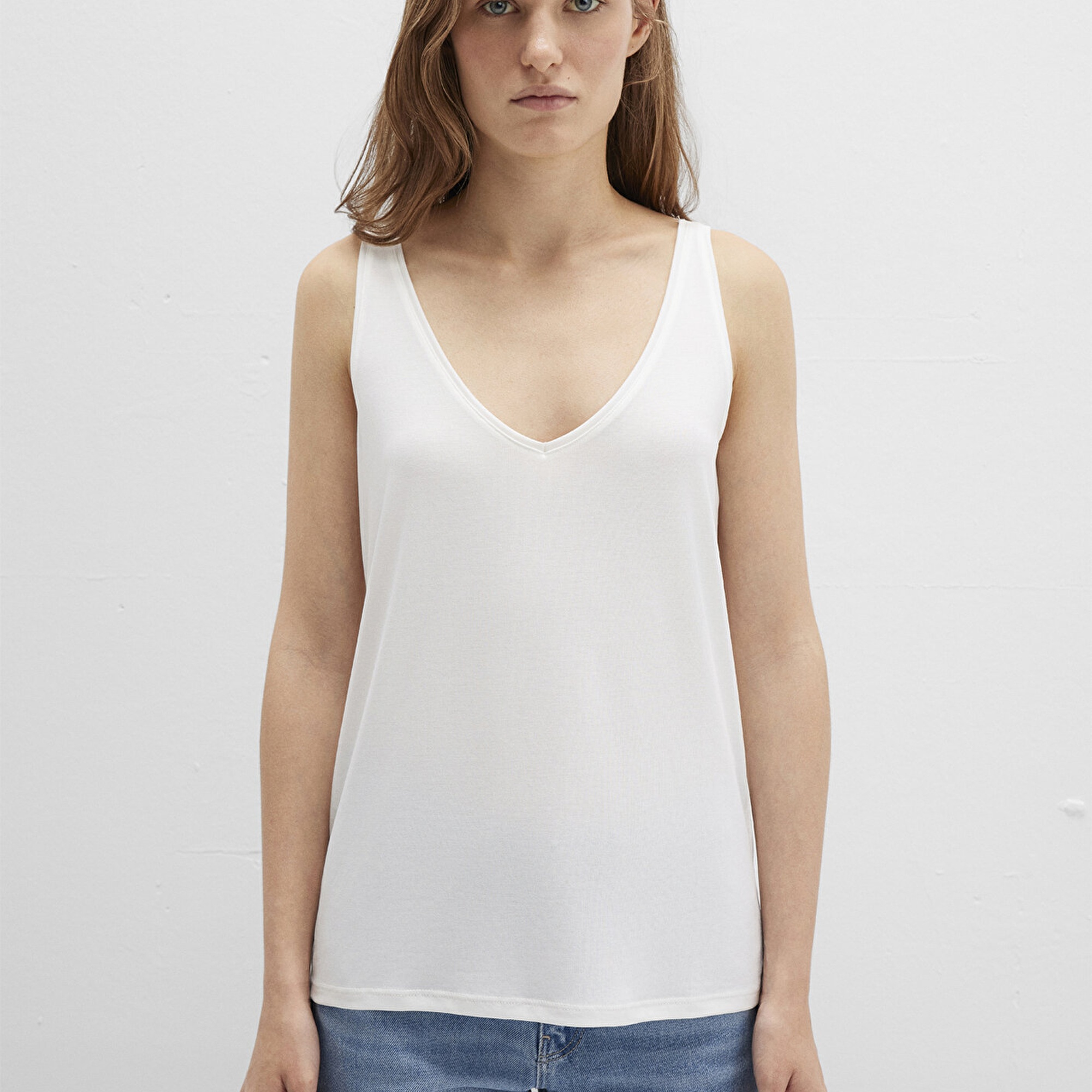 Mavi Dantel Detaylı Tencel TM Beyaz Modal Atlet Slim Fit / Dar Kesim 1613215-70057