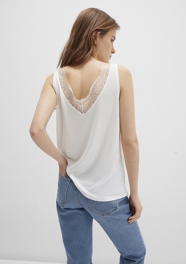  Mavi Dantel Detaylı Tencel TM Beyaz Modal Atlet Slim Fit / Dar Kesim 1613215-70057