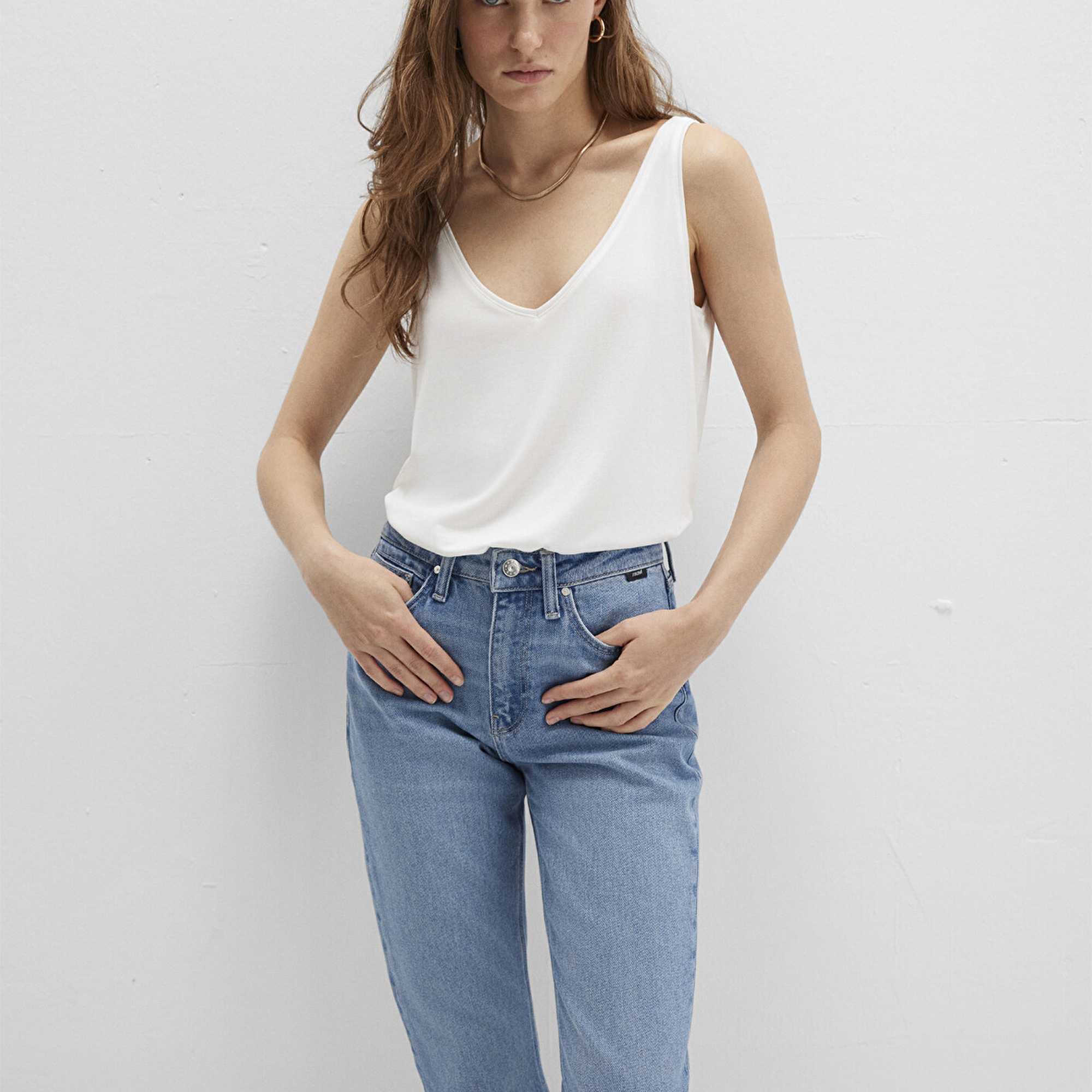 Mavi Dantel Detaylı Tencel TM Beyaz Modal Atlet Slim Fit / Dar Kesim 1613215-70057