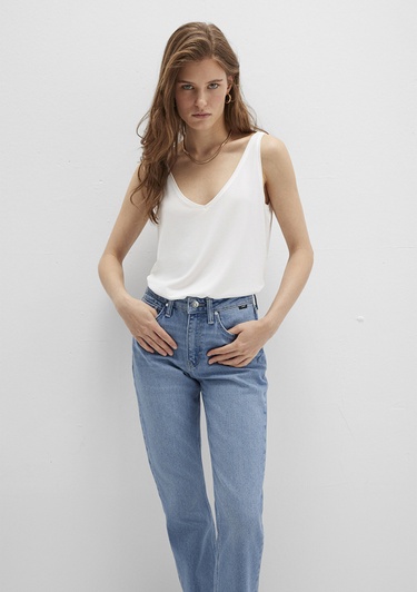  Mavi Dantel Detaylı Tencel TM Beyaz Modal Atlet Slim Fit / Dar Kesim 1613215-70057