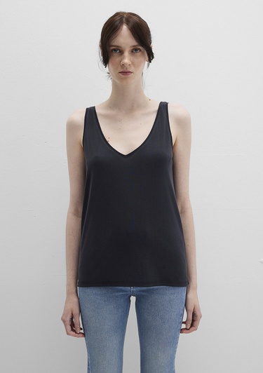  Mavi Dantel Detaylı Tencel TM Siyah Modal  Atlet Slim Fit / Dar Kesim 1613215-900